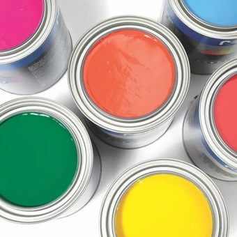 colorful scenic paint cans