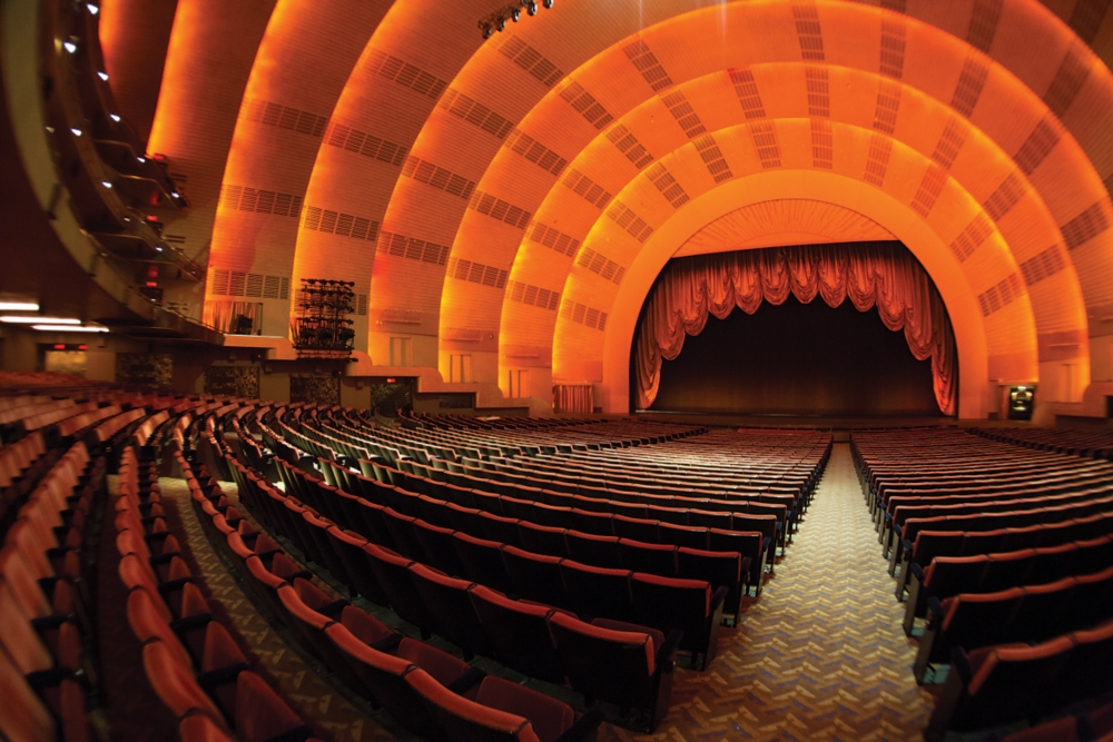 an image from inside Radio City showing a custom curtain